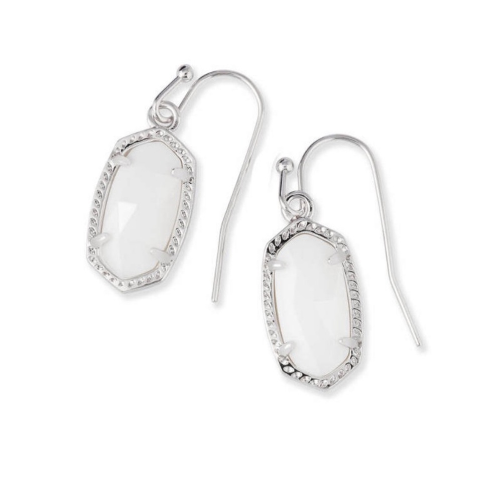 Kendra Scott Lee Silver Earrings in White Opal, EUC